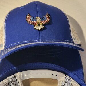 American Eagle Patched Royal Blue/White Mesh Snapback Trucker Hat